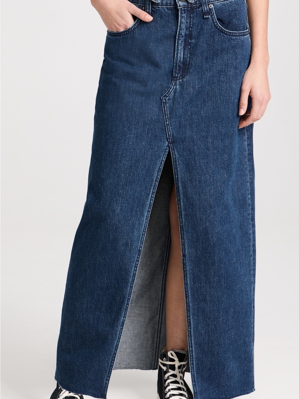 rag & bone Dark Blue Denim Maxi Skirt with Front Slit